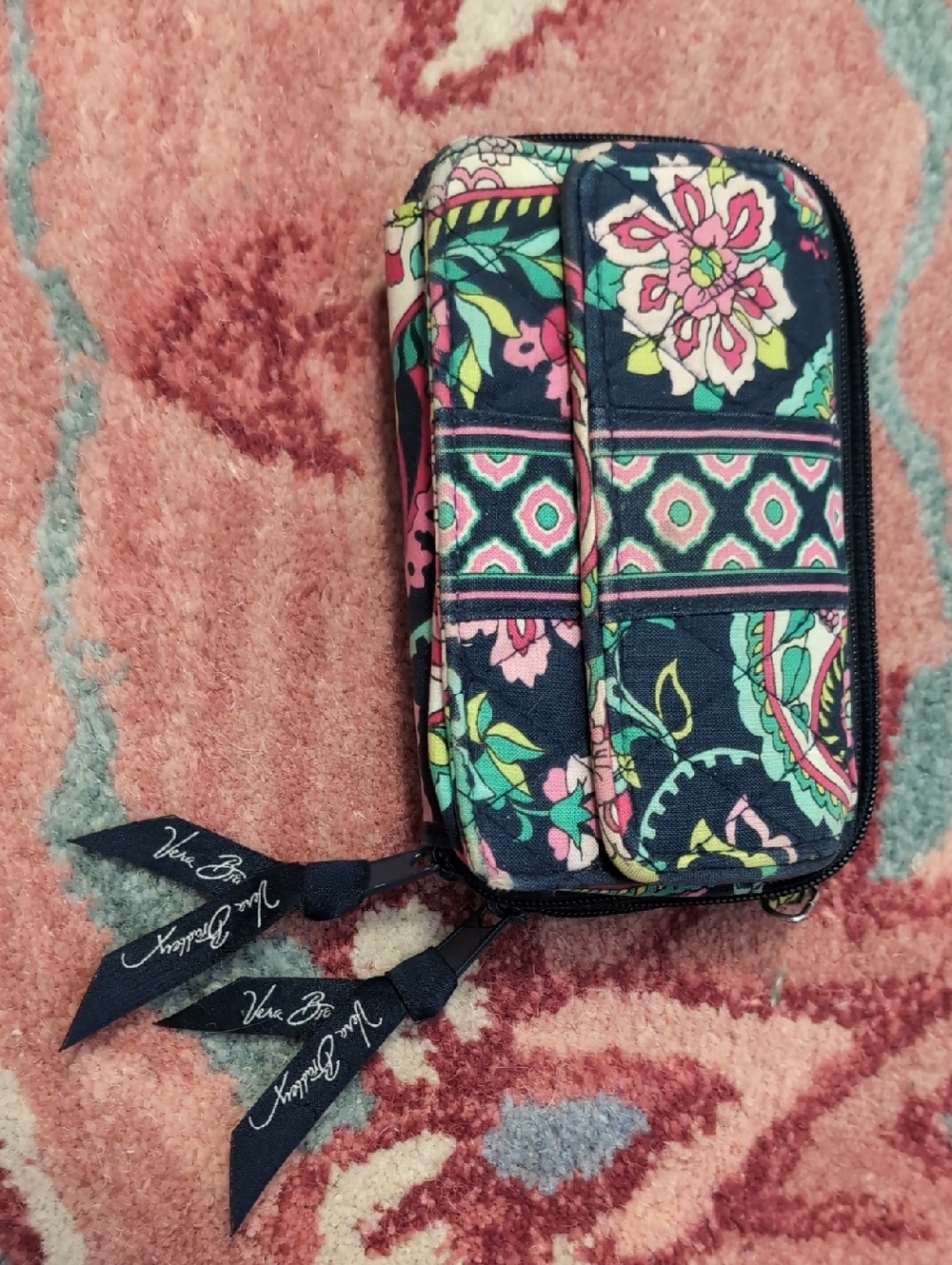 Vera Bradley Navy Floral Zip Pouch with Pink and Green Accents
